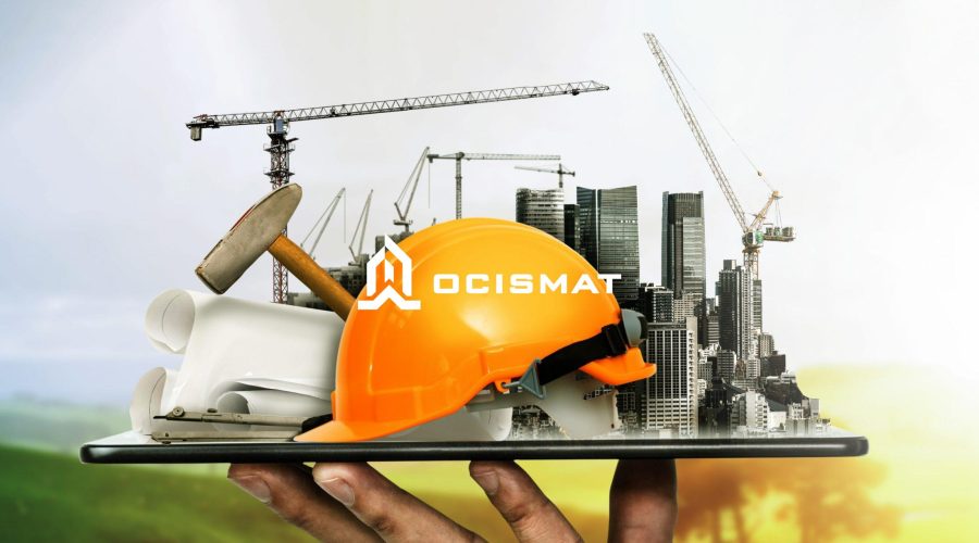 Innovative architecture and civil engineering building construction project. Creative graphic design showing concept of infrastructure city building by professional architect, worker and engineer.